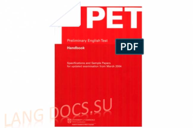 Preliminary English Test (PET) Handbook